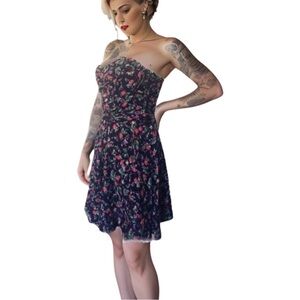 TOO POSH Vintage Strapless Navy Micro Floral Print Mini-dress